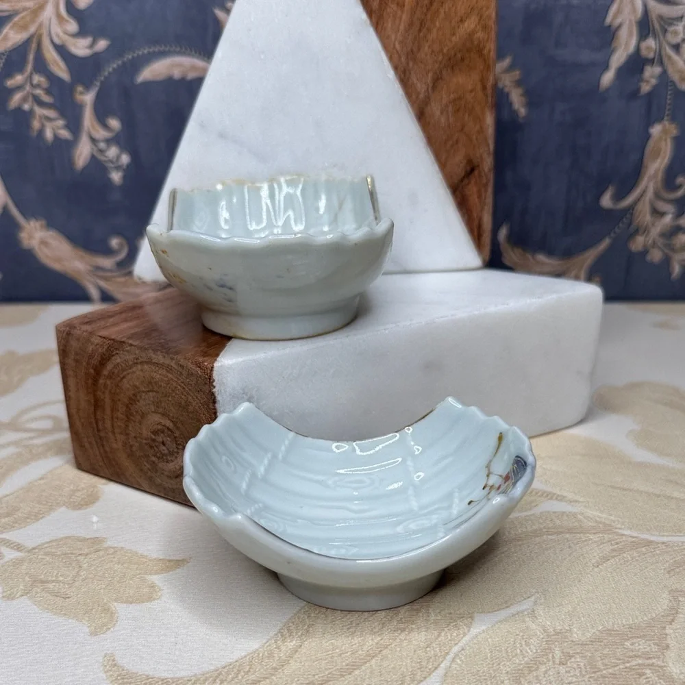Vintage Pair Japanese Painted Butter Dish Y.Y Lobster Logo Yonemoto Store Hawaii